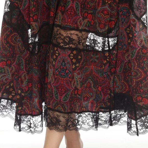 Johnny Was Dame Silk Paisley Lace-Paneled Midi-Dress Sz Small Boho - Picture 5 of 9